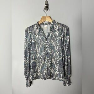 Autres Filles Paisley Blouse Long Sleeve Button Front Metallic Medium 981